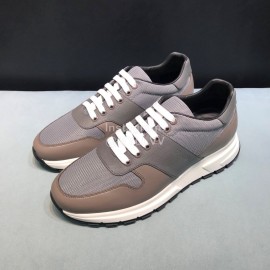 Prada Calf Leather Mesh Casual Sneakers For Men Gray