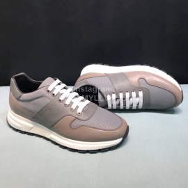 Prada Calf Leather Mesh Casual Sneakers For Men Gray
