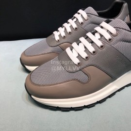 Prada Calf Leather Mesh Casual Sneakers For Men Gray