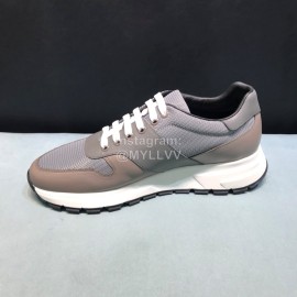 Prada Calf Leather Mesh Casual Sneakers For Men Gray
