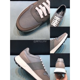 Prada Calf Leather Mesh Casual Sneakers For Men Gray
