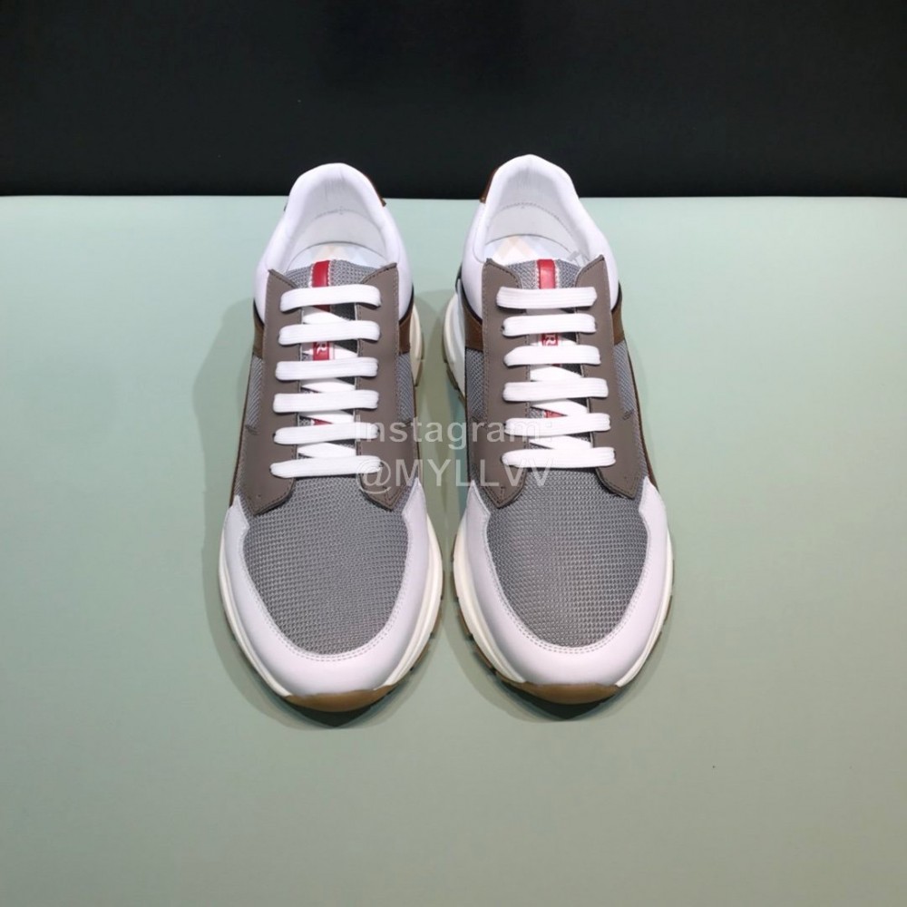 Prada New Calf Leather Mesh Casual Sneakers For Men Gray