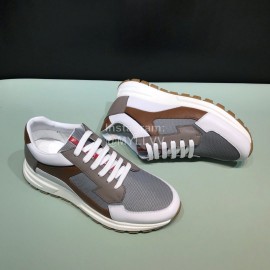 Prada New Calf Leather Mesh Casual Sneakers For Men Gray