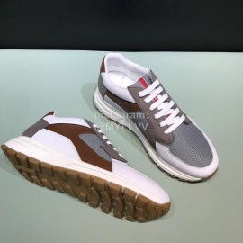 Prada New Calf Leather Mesh Casual Sneakers For Men Gray