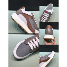 Prada New Calf Leather Mesh Casual Sneakers For Men Gray