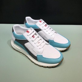 Prada New Calf Leather Mesh Casual Sneakers For Men Blue