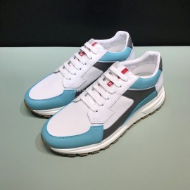 Prada New Calf Leather Mesh Casual Sneakers For Men Blue