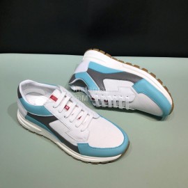 Prada New Calf Leather Mesh Casual Sneakers For Men Blue