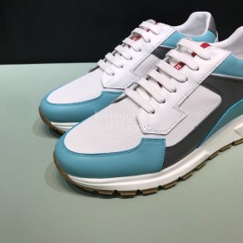 Prada New Calf Leather Mesh Casual Sneakers For Men Blue