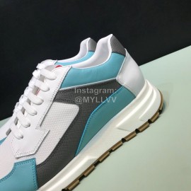 Prada New Calf Leather Mesh Casual Sneakers For Men Blue