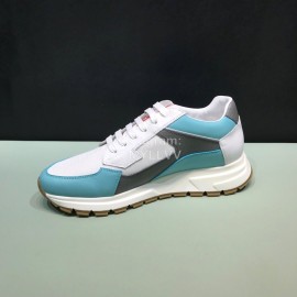 Prada New Calf Leather Mesh Casual Sneakers For Men Blue