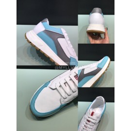Prada New Calf Leather Mesh Casual Sneakers For Men Blue