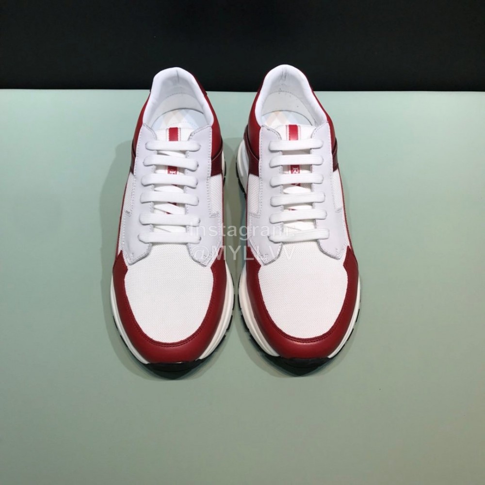 Prada New Calf Leather Mesh Casual Sneakers For Men Red
