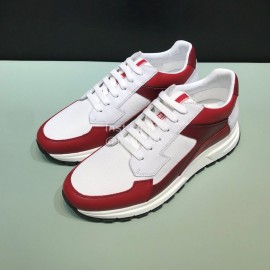 Prada New Calf Leather Mesh Casual Sneakers For Men Red