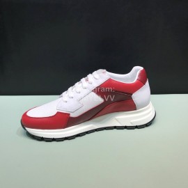 Prada New Calf Leather Mesh Casual Sneakers For Men Red