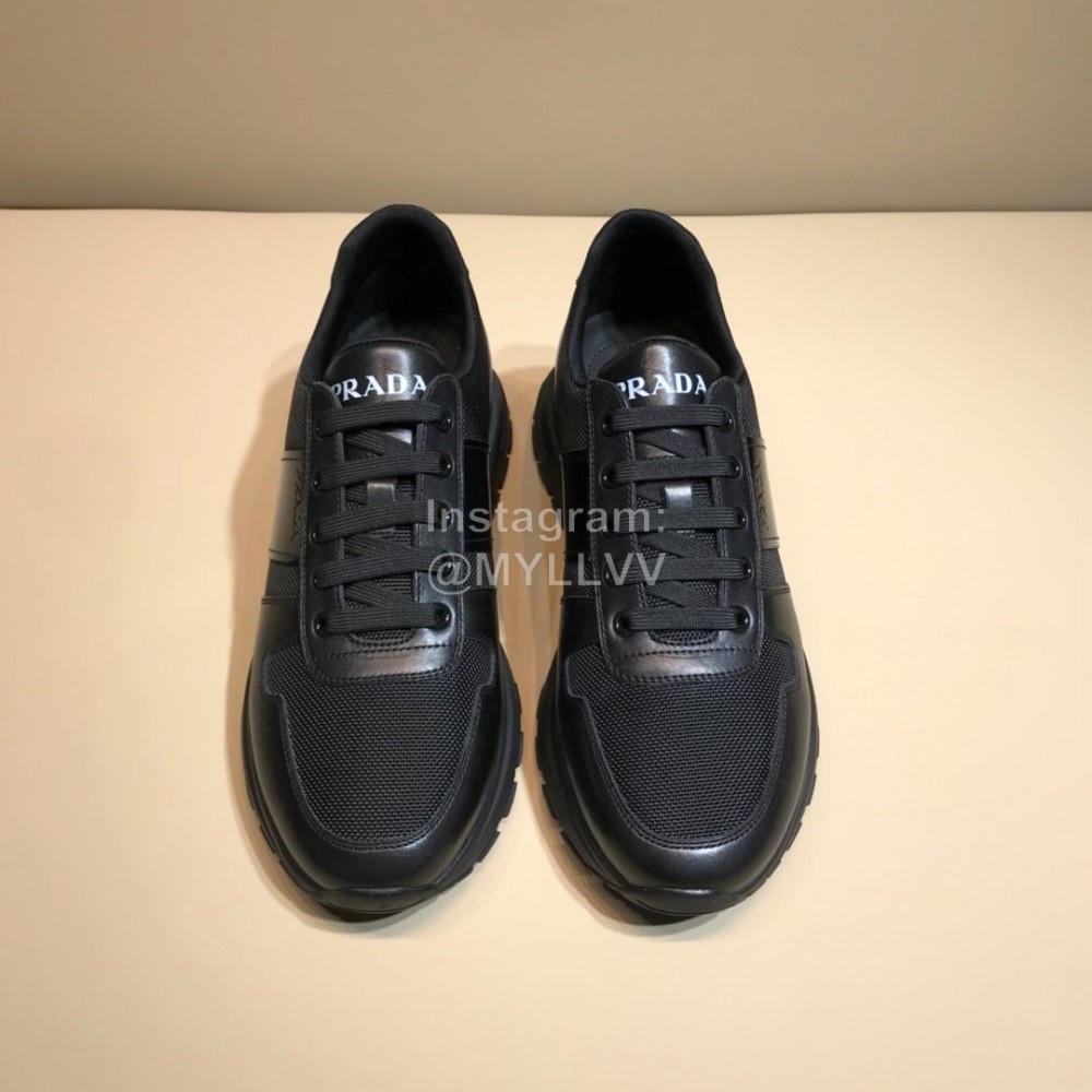 Prada New Calf Leather Mesh Casual Sneakers For Men Black