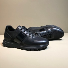 Prada New Calf Leather Mesh Casual Sneakers For Men Black