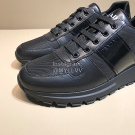 Prada New Calf Leather Mesh Casual Sneakers For Men Black