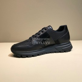 Prada New Calf Leather Mesh Casual Sneakers For Men Black