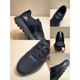 Prada New Calf Leather Mesh Casual Sneakers For Men Black