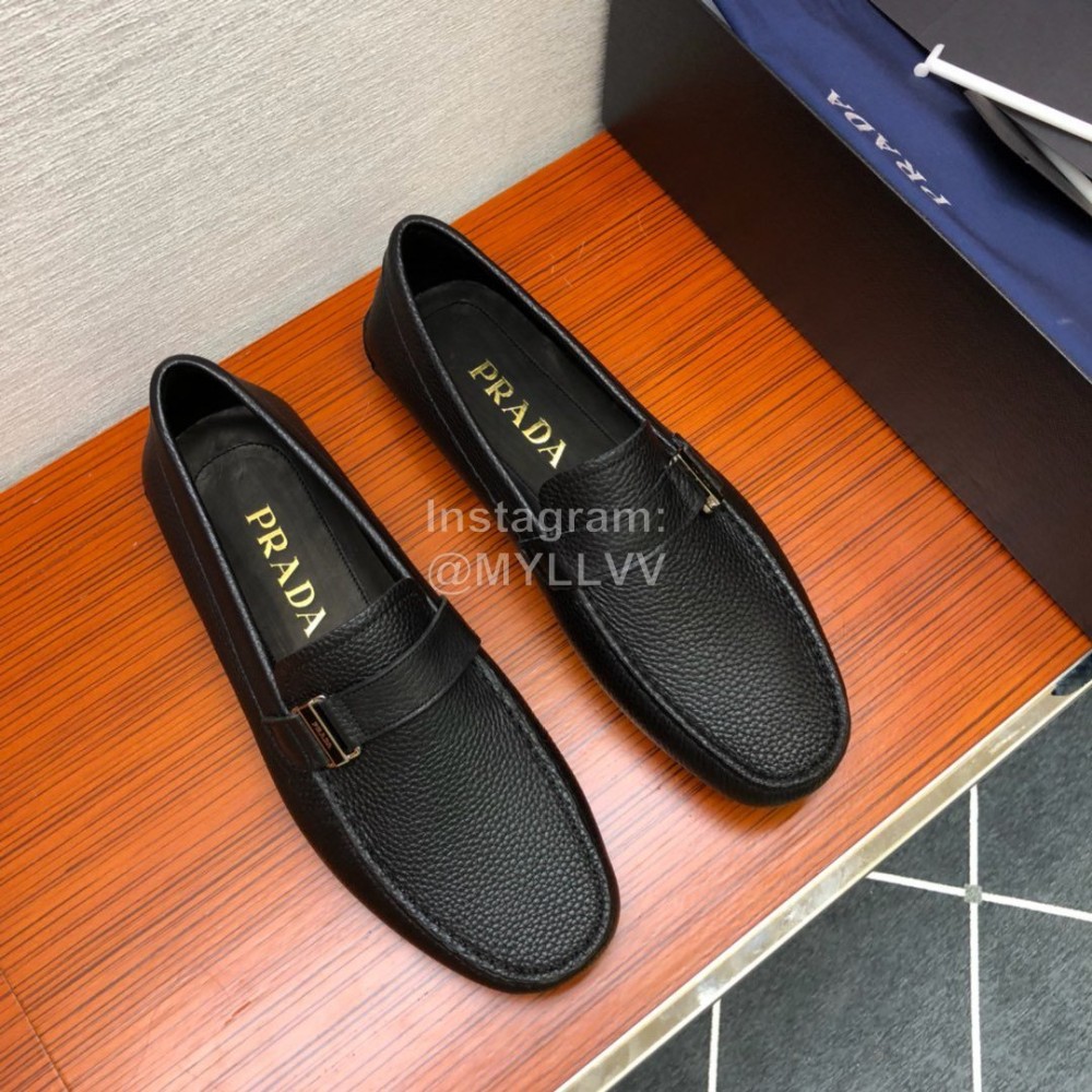 Prada Black Calf Leather Casual Business Shoes For Men 