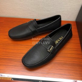 Prada Black Calf Leather Casual Business Shoes For Men 