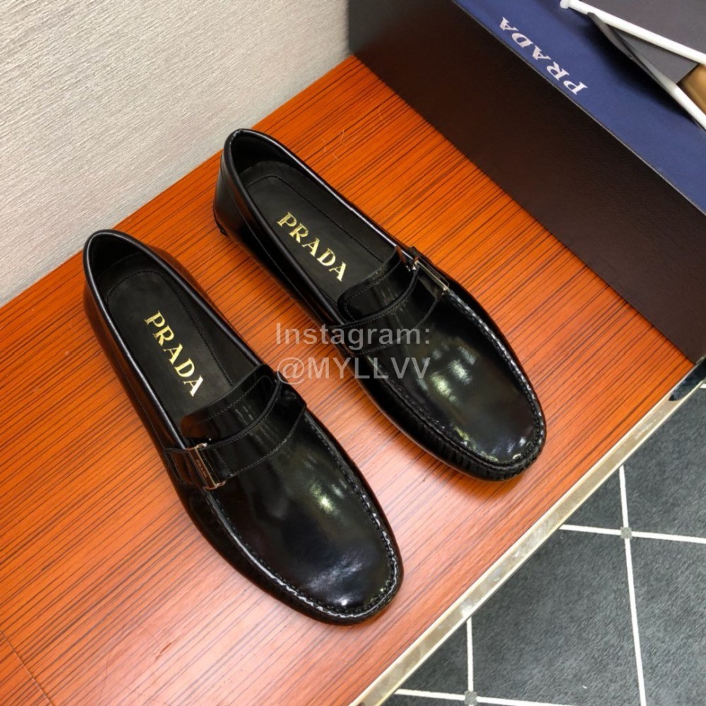 Prada Calf Leather Casual Business Shoes Black For Men 