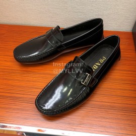 Prada Calf Leather Casual Business Shoes Black For Men 