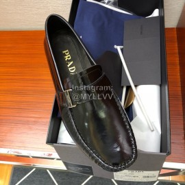 Prada Calf Leather Casual Business Shoes Black For Men 