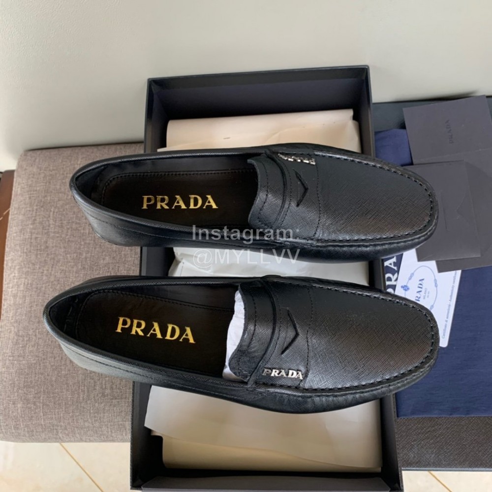 Prada Calf Leather Business Casual Shoes For Men Black