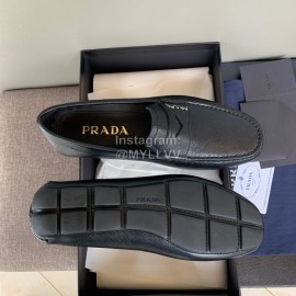 Prada Calf Leather Business Casual Shoes For Men Black