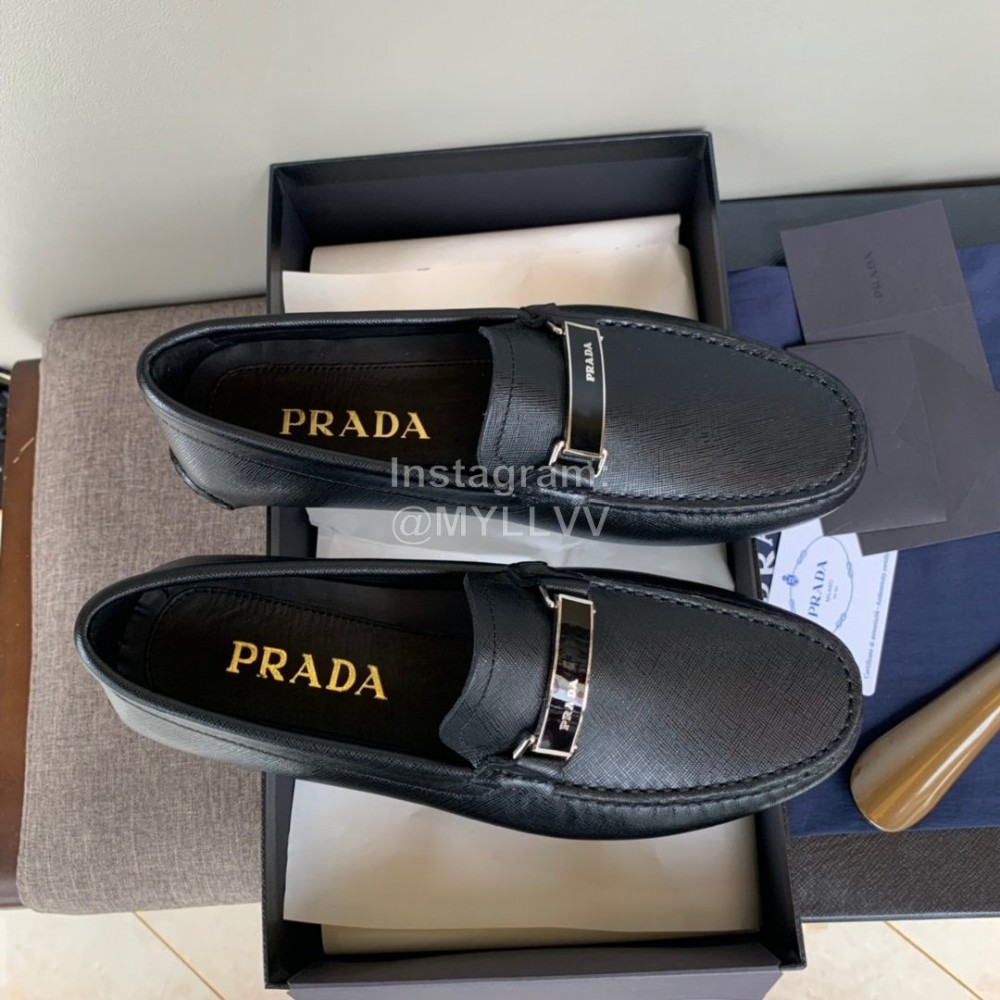 Prada Black Calf Leather Business Casual Shoes For Men 