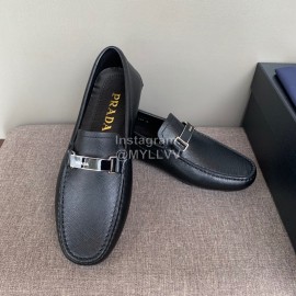 Prada Black Calf Leather Business Casual Shoes For Men 
