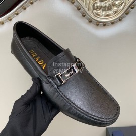Prada Black Calf Leather Business Casual Shoes For Men 