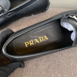 Prada Black Calf Leather Business Casual Shoes For Men 