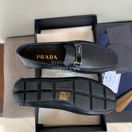 Prada Black Calf Leather Business Casual Shoes For Men 