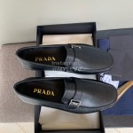 Prada Calf Leather Business Casual Shoes Black For Men 