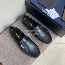Prada Calf Leather Business Casual Shoes Black For Men 