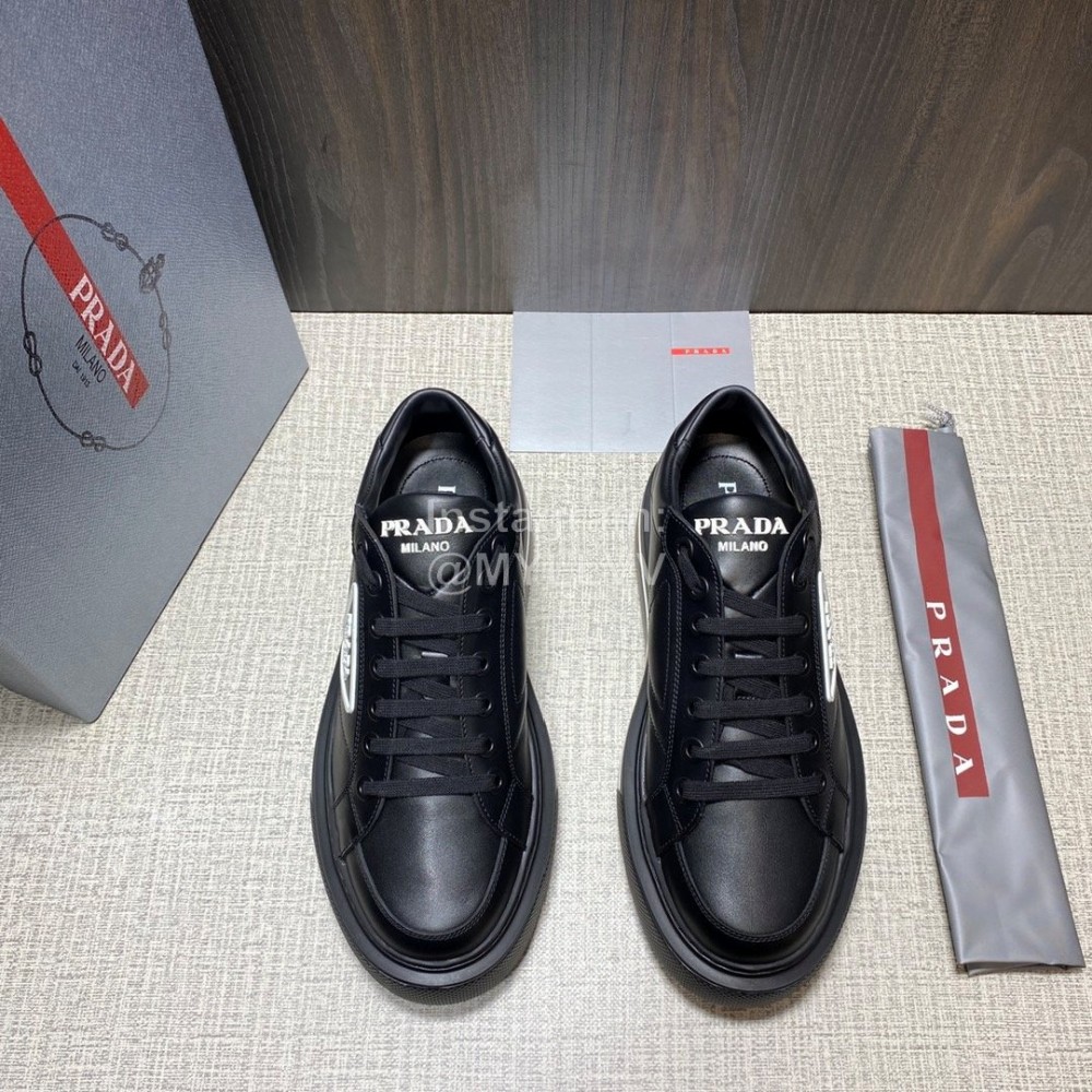 Prada Calf Leather Thick Soled Macro Sneakers For Men Black