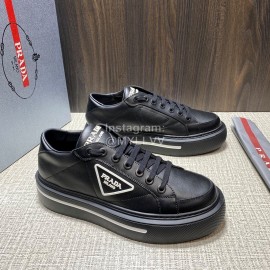 Prada Calf Leather Thick Soled Macro Sneakers For Men Black