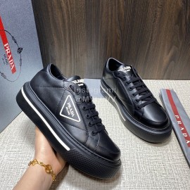 Prada Calf Leather Thick Soled Macro Sneakers For Men Black