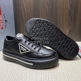 Prada Calf Leather Thick Soled Macro Sneakers For Men Black