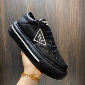 Prada Calf Leather Thick Soled Macro Sneakers For Men Black