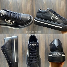 Prada Calf Leather Thick Soled Macro Sneakers For Men Black