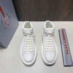 Prada Nylon Leather High Top Macro Sneakers For Men White