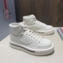 Prada Nylon Leather High Top Macro Sneakers For Men White