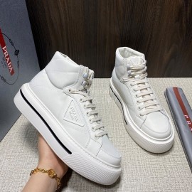 Prada Nylon Leather High Top Macro Sneakers For Men White