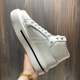 Prada Nylon Leather High Top Macro Sneakers For Men White