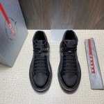 Prada Nylon Leather High Top Macro Sneakers For Men Black