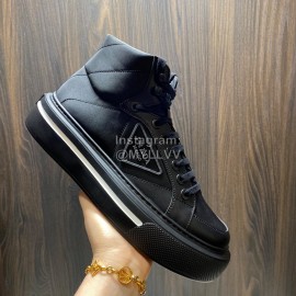 Prada Nylon Leather High Top Macro Sneakers For Men Black